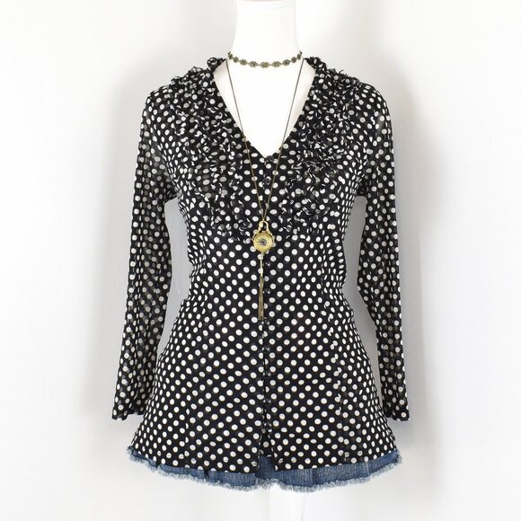 VTG 00s Y2K INC International Concepts Black & White Polka Dot 3/4 Sleeve Blouse - Picture 1 of 9